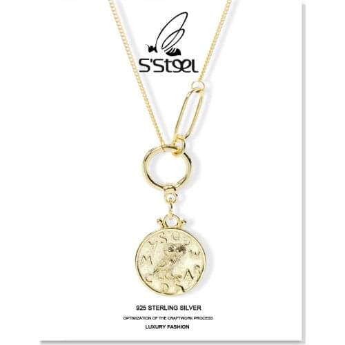 Necklaces Pendants For Women 925 Sterling Silver Bohemian Gold Chain Coin Couple Uzun Kolye Collar Mujer Bizuteria Damska Takı