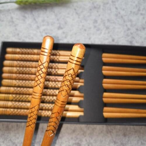New 5 Pairs Japanese Korean Reusable Chopsticks Natural Beech Wood Chopsticks Chinese Set Handmade Gift Pack