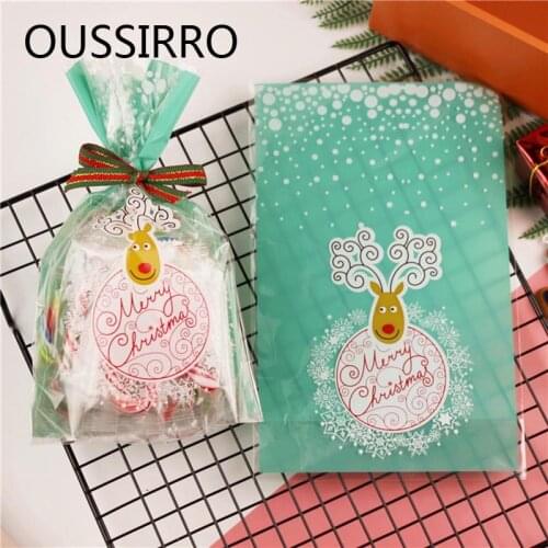 2020 New 25PCS Christmas Cookie Packaging Plastic Gift Bag Iscuits Snack Baking Party Birthday Supplies Christmas Decoration Bag