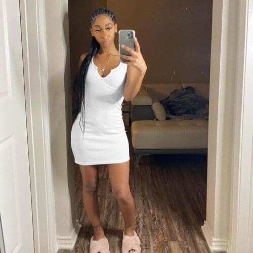 TNNAOFF Refreshing Bodycon Mini Dress for Women Summer Vacation Outfits Fashion Solid Sleeveless Elastic Streetwear Club Dresses