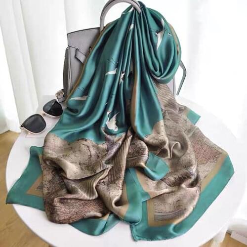 2021 Women Silk Winter Scarf Luxury Design Print Lady Beach Shawl Scarves Fashion Smooth Foulard Female Hijab