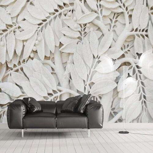 Custom Photo Wallpaper Murals European Style White 3D Embossed Tree Leaves Living Room Sofa TV Background Mural Papel De Parede