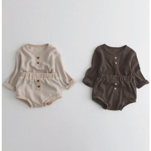 Infant Girl Boy Casual Korean Style Clothes Sets 2021 Fashion Newborn Baby Solid Tops And Shorts Outfits Toddler Clothing 0-2Y
