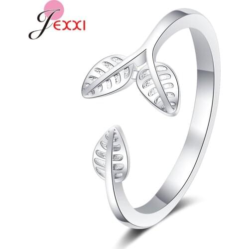 Simple Fashion 925 Sterling Silver Leaf Adjustable Rings for Women Girl Bridal Wedding Open Finger Rings Christmas Gifts Jewelry