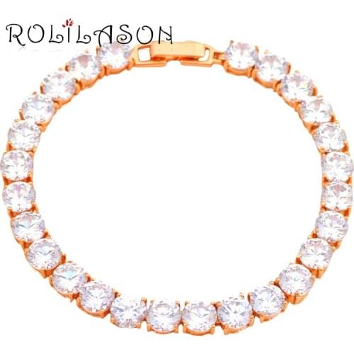 ROLILASON Luxury Design sparkling crystal white zircon Charm golden Bracelets Gift for women Health Fashion jewelry TB803