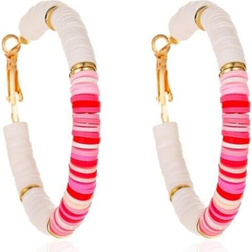 C-shaped Colorful Circle Huggies Earrings Handmade Soft Polymer Clay Beaded Hoop Earrings Bohemian Style Ear Rings Jewelry Gifts