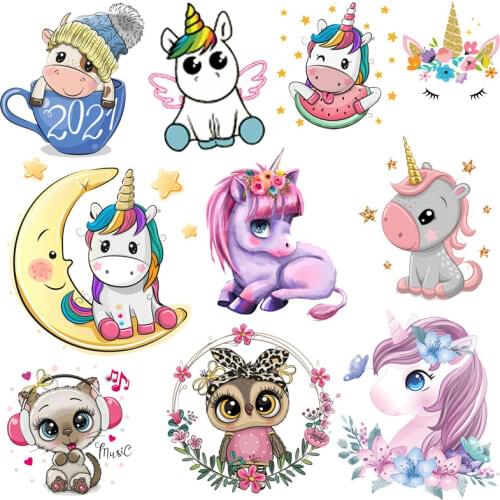 Cute Animals Heat Vinyl Transfer For Clothing Iron On Transfers For Clothes Unicorn Thermals Stickers Appliques For Baby T-shirt