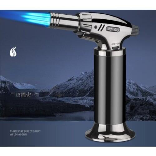 Three-in-line Spray Gun Welding Torch High Firepower 1300 Degrees Windproof Inflatable Lighter Smoking Accessories for Weed