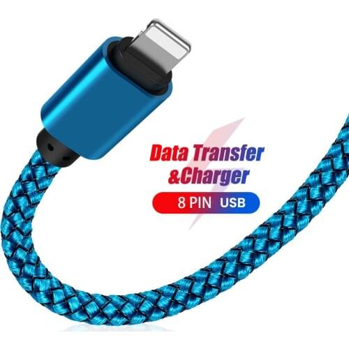 1/2/3m Nylon Braided USB Data Cable USB A To 8 Pin 2A Fast Charging Power Kable Charger Cord For iPhone 12 11 Pro iPad
