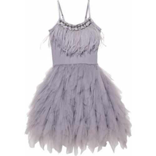 2021 Spring Girls Dresses Kids Suspender Feather Tutu Fluffy Dress Elegant Flower Girls Dress