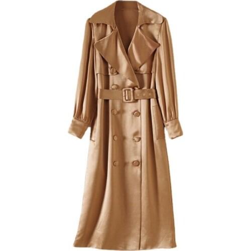 Tri-acetate womens windbreaker jacket autunm spring summer womens windbreaker high end drape black trench coat korean clothes