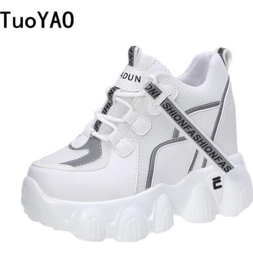 Women Mesh Platform Sneakers Autumn Trainers White Shoes 9.5CM High Heels Wedges Outdoor Shoes Breathable Casual Shoes Woman New