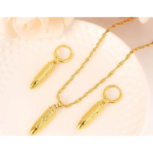 Women gold Jewelry Set copper Pendant Necklace Drop Earrings Birthday Party Hexagon Bullet Jewellery gifts