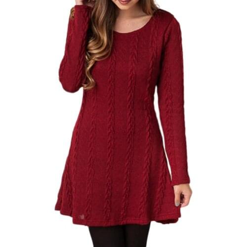 Plus Size Fashion Women Casual Dresses Long Sleeve O-Neck Mini Dresses Twist Knitted A-Line Sweater Dress for Autumn Winter 2021
