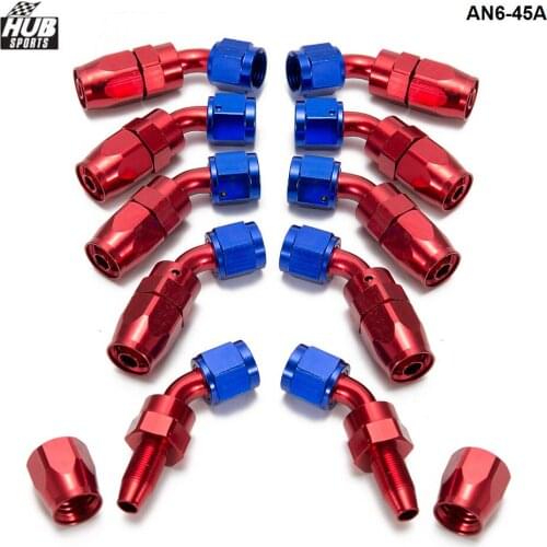 10pcs /set AN6 Pipe joints Aluminum 45 Degree Swivel Oil/Fuel Fitting Adaptor Oil cooler hose fitting AN6-45A