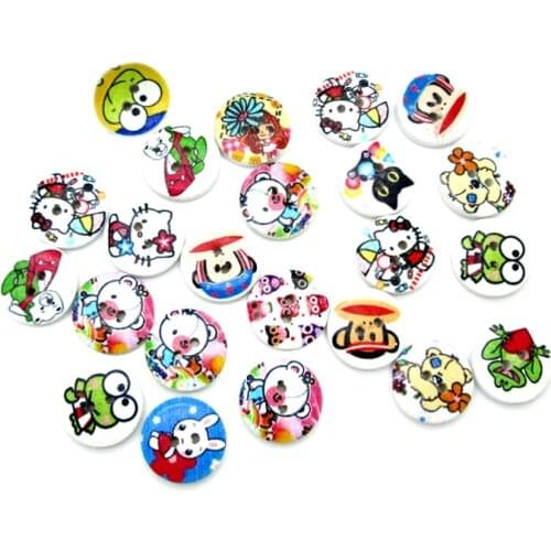 100pcs Mixed 18mm Round Wooden Buttons For Clothing Needlework Scrapbooking Wood Botones Decorative Crafts Diy Accessories