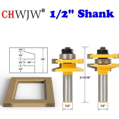 2PC 1/2" Shank Rail & Stile Router Bit set - Bevel - door knife Woodworking cutter Tenon Cutter for Woodworking Tools
