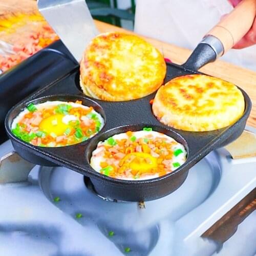 4 Holes Omelet Pan Burger Eggs Ham PanCake Maker Frying Pans Non-stick Breakfast