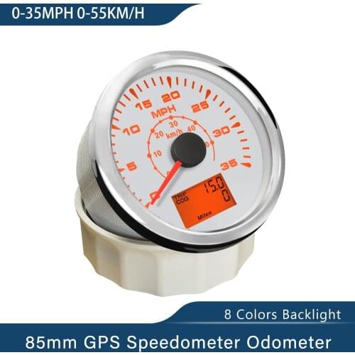 85mm Universal GPS Speedometer Speedo Velometer 0-35MPH 0-55KM/H Odometer Mileage 8Colors Backlight