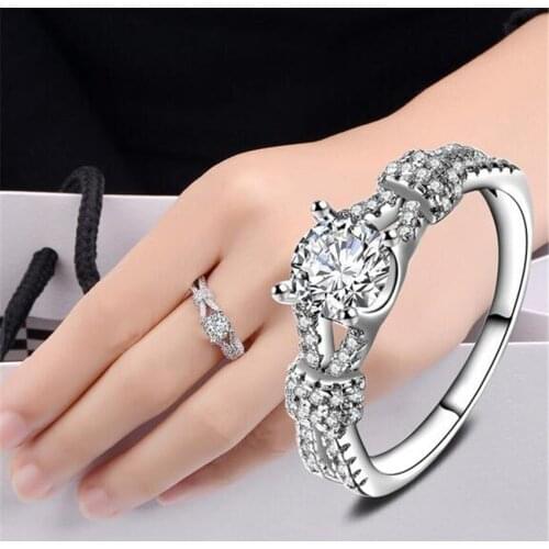 925 Silver colorRings Crystal Compatible With European Fit Original Wedding Brand Ring Jewelry Christmas Gift #169