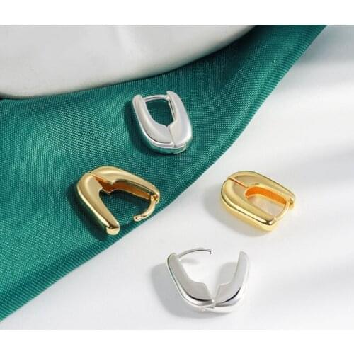 Binmonray 925 Sterling Silver New U-shaped Ear Buckle for Women Korean Minimalism Oval Designer Fashion Hoop Earrings Jewelery