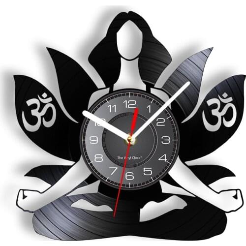 Lotus Yoga Chakra Meditating Vinyl Album Record Wall Clock Body-Building Congruence Flower Sign Yoga Studio Decor Clock Watch