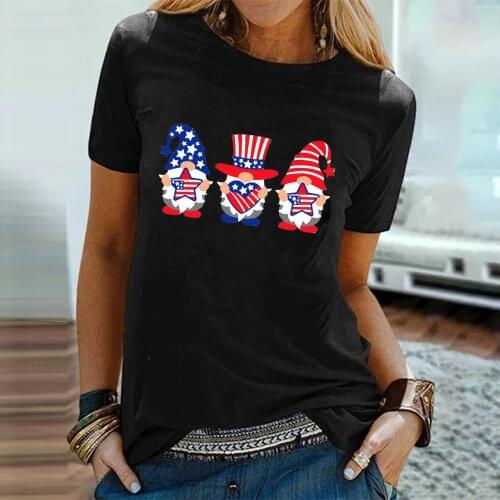 Black Tops For Ladies 2021 Summer Fashion Plus Size Womens Sexy Fashion Shirt Casual Short-sleeved Independence Day Print Tops