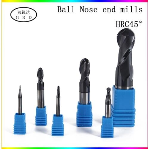 HRC45 degrees Ball Nose end mill 1mm~10mm 0.5mm 1.5mm 2mm 4mm 6mm 8mm Spindle milling cutter with tool shank of CNC metal lathe
