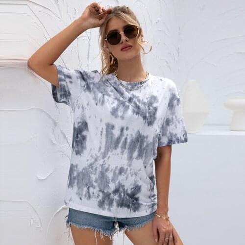 Fashion O-Neck Tie-dye Print T-shirt Top Summer Women Casual Loose Short Sleeve Tee Pullover Korean Cotton Oversize Streetwear