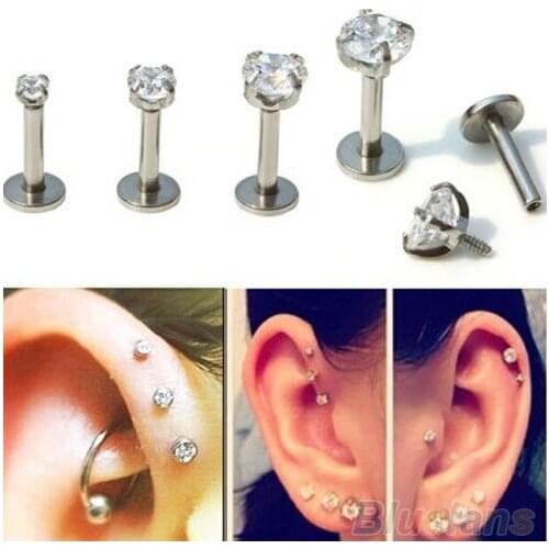 2Pcs 6mm/8mm Labret Piercing Ring Lip Steel Zircon Cartilage Tragus Piercing Earring Stud Pricing Septum Jewelry