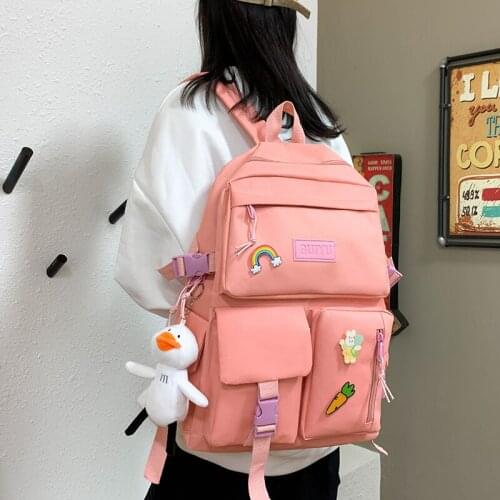 4 Piece Set Of Harajuku Style Fashion Women Backpack Canvas Waterproof School Backpacks Casual Capacity All-match Travel Bag