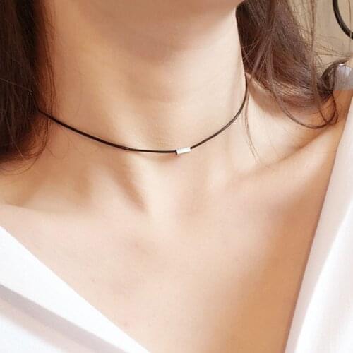 Tiny Black High Quality Rope Choker Necklace Female Tube Pendant Necklaces for Women 2018 Fashion Jewelry Simple Style Girl Gift