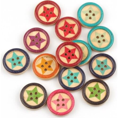50pcs 20mm natural Color Round Star Pattern Wooden Buttons For Clothes Crafts Decoration Scrapbooking DIY Sewing Accessories