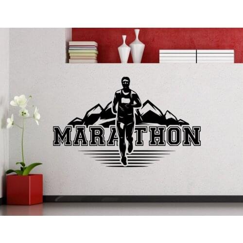 Marathon Runner Wall Decal Running Sport Run Athlet Club Fitness Gym Vinyl Sticker Home Kids Room Poster Vinyl Adesivo NY-173