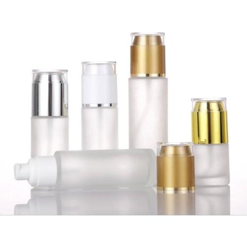50ml frosted glass bottle with white press pump white/gold/silver lid for lotion/serum/foundation/emulsion /toner/sprayer