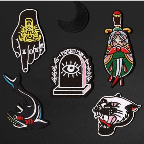 Punk style fingers and eyes embroidery clothing patch stickers iron heating cartoon DIY decorative badges washable black patches