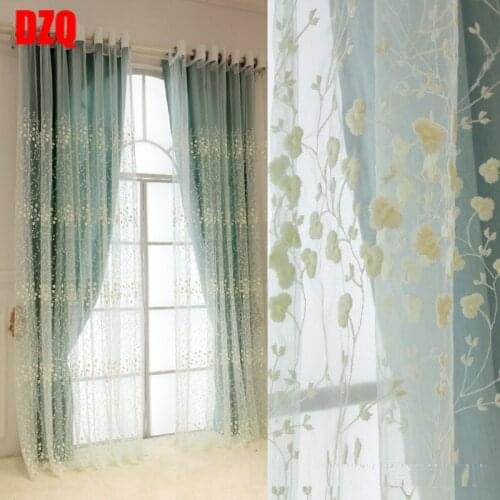 New French Window Embroidered Screen Curtain Bedroom Living Room Blue Curtains for Living Room Luxury