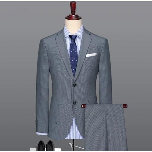 Single breasted grey gentlemen business suit wedding suits for men wedding groom wear slim fit spring summer suit set plus size