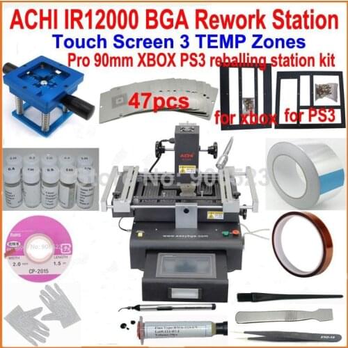 Original ACHI IR12000 infrared BGA rework station + reball station 90mm PRO 47pcs bga stencils kit for XBOX360 PS3 WII repair
