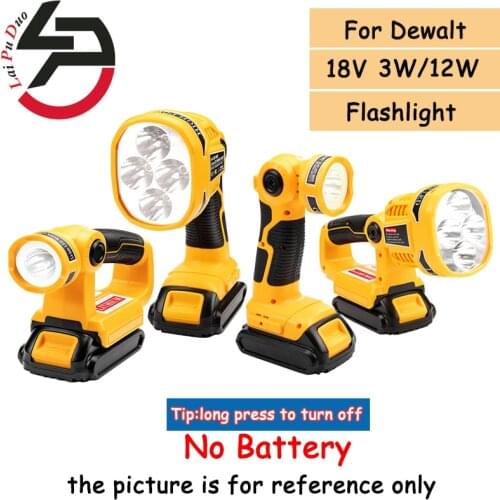 Pistol/Portable 3W/12W 18V(NO Battery,NO Charger)LED Lamp Flashlight Lithium Battery USB Outdoor Emergency Lighting For Dewalt