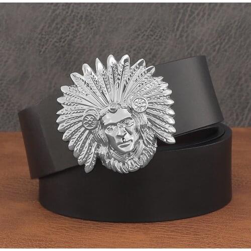 High Quality Designer Indians slide buckle Golden luxury brand belt men genuine leather fashion 3.8cm wide casual ceinture homme