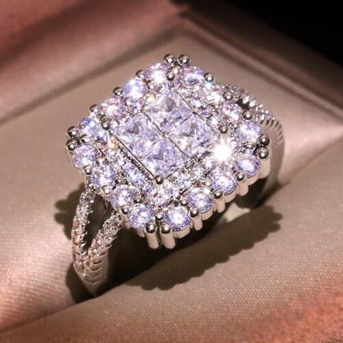 Luxury 925 Silver Ladies Jewelry Square AAAA Zircon Ladies Engagement Wedding Bridal Jewelry Ring Eternity Ring Women Rings