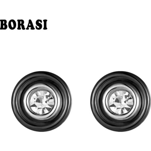 Fashion Wedding Bijoux Black White Ceramic Stud Earrings For Women With Big Carat AAA Health Ceramic Round Zirconia Earring Girl