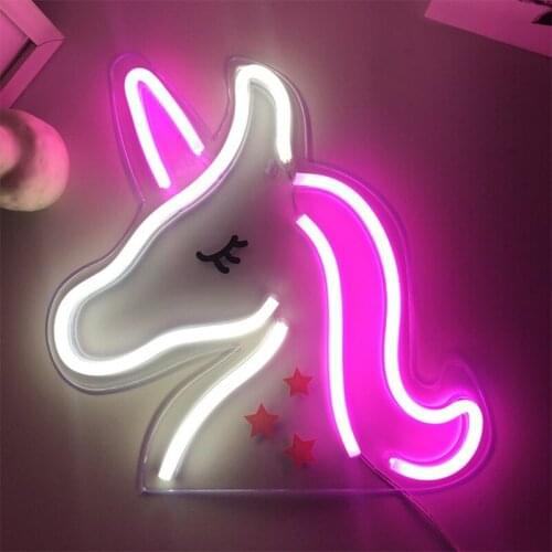 USB LED Neon Light Colorful Sign Night Light Holiday Decoration Hanging Unicorn Shaped Neon Lamp Home Wall Ornament Kids Gifts