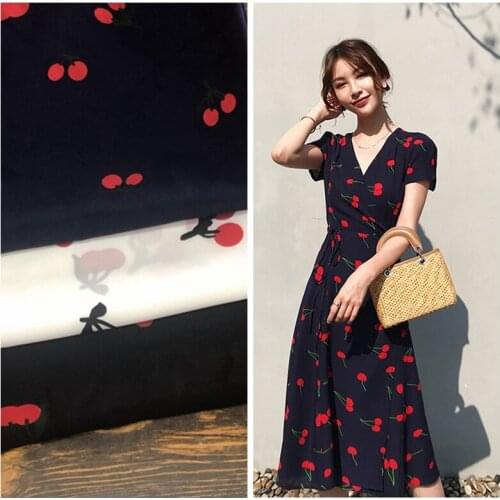 Cherry fruit design cloth light soft elastic crepe fabric fashion cloth art / 1 m