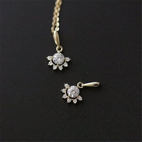 925 Sterling Silver Small Sun Pendant Necklace Women 14k Gold Pavé Crystal Clavicle Chain Simple Exquisite Party Jewelry Gift
