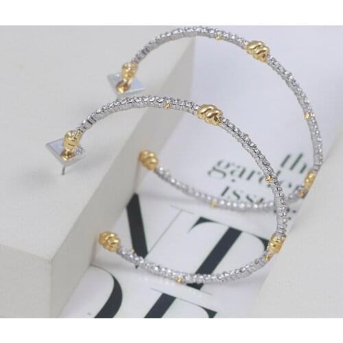 European and American cool style fashion gold and silver color matching C-shaped inlaid small opening earrings earrings female