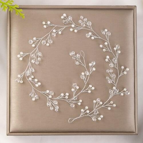 GETNOIVAS Handmade Imitation Pearl Crystal Headband Women Hairband Bride Wedding Jewelry Headpiece Bridal Hair Jewelry SL