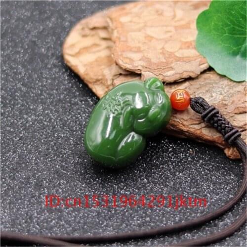 Women Carved Men Pendant Amulet for Charm Hand Natural Chinese Fashion Jadeite Pig Green Jade Gifts Necklace Jewelry