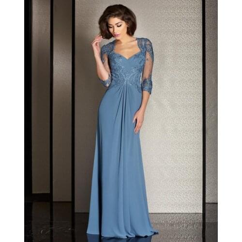 YNQNFS MH63half sleeve 2019 formal evening gown with beaded crepe floor length lace women party dress bride dress mother